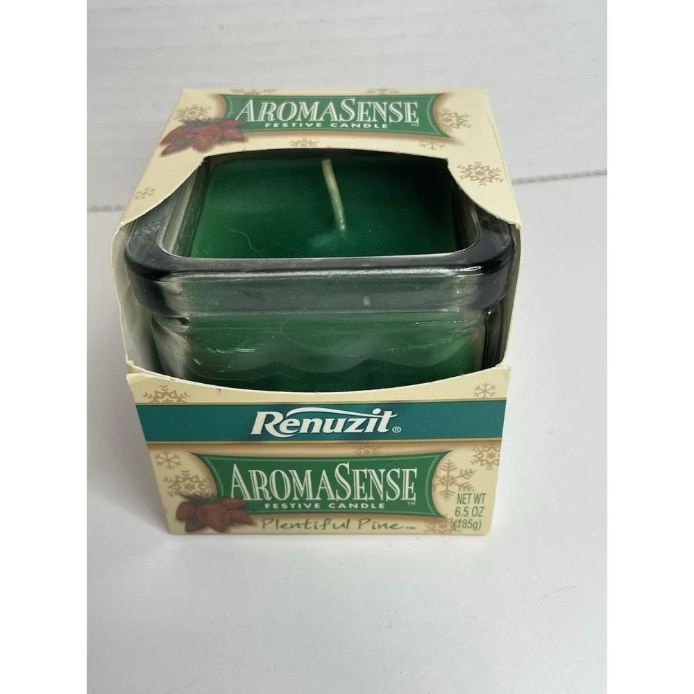 VTG Renuzit Aromasense  Plentiful Pine Glass Candle, 6.5 Oz NOS 2000